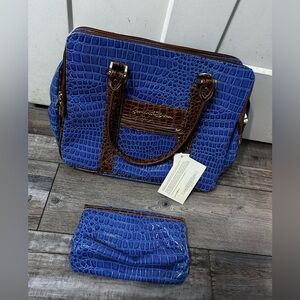 Samantha Brown SB perfect tote Electric Blue Crocodile Embossed travel Bag set